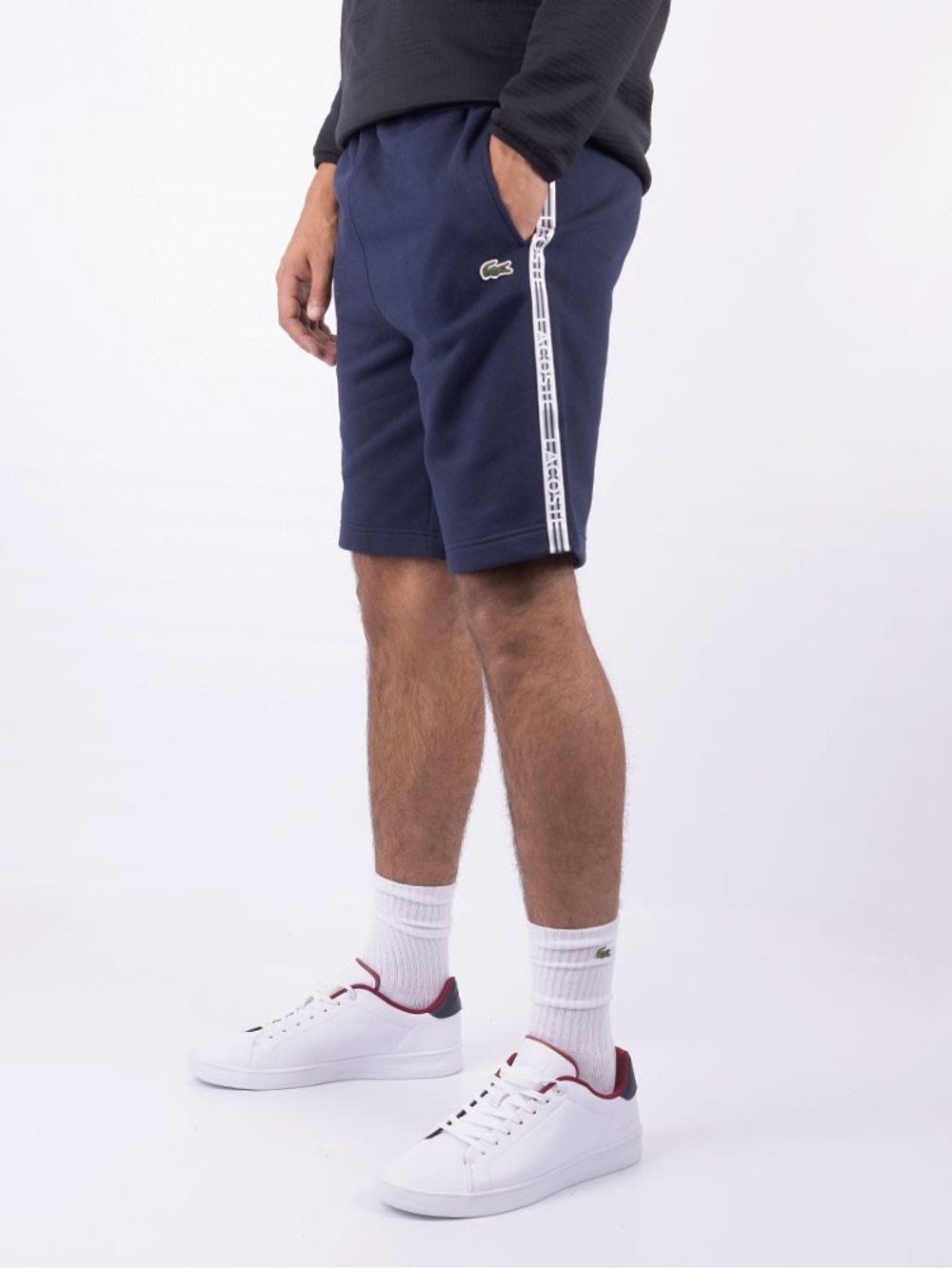 Lacoste Shorts Mens Size XXL Navy Blue Taped Logo Side Seam Crocodile 8in Inseam